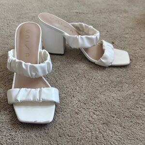 Unisa White Ruffled Heeled Sandals